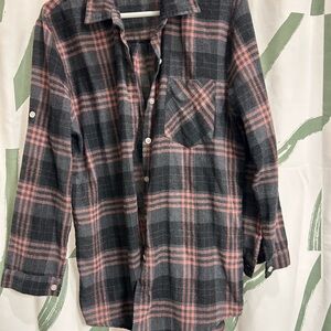 Women's Black and Pink Plaid Button Down Shirt